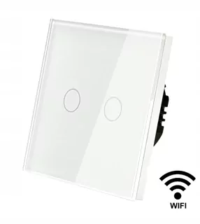 Dvojitý spínač svetla WIFI dotykové sklo s bielym skleneným panelom a LED podsvietením